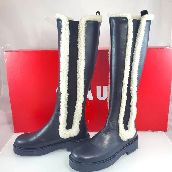 NWT$495 STAUD Women's Palamino Shearling Trim Black Cream Riding Boots Sz 36, 6 - Picture 8 of 16